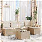 vidaXL 6-delige Loungeset met kussens poly rattan beige