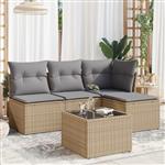 vidaXL 5-delige Loungeset met kussens poly rattan beige