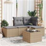 vidaXL 5-delige Loungeset met kussens poly rattan beige