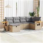 vidaXL 6-delige Loungeset met kussens poly rattan beige