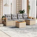 vidaXL 6-delige Loungeset met kussens poly rattan beige