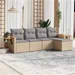 vidaXL 5-delige Loungeset met kussens poly rattan beige