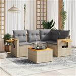 vidaXL 5-delige Loungeset met kussens poly rattan beige