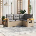 vidaXL 4-delige Loungeset met kussens poly rattan beige