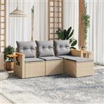 vidaXL 4-delige Loungeset met kussens poly rattan beige