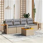 vidaXL 5-delige Loungeset met kussens poly rattan beige