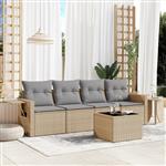 vidaXL 5-delige Loungeset met kussens poly rattan beige