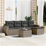 vidaXL 6-delige Loungeset met kussens poly rattan grijs