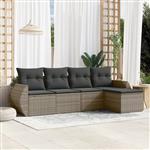 vidaXL 5-delige Loungeset met kussens poly rattan grijs