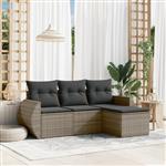 vidaXL 4-delige Loungeset met kussens poly rattan grijs