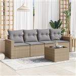 vidaXL 5-delige Loungeset met kussens poly rattan beige