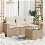 vidaXL 4-delige Loungeset met kussens poly rattan beige