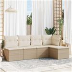 vidaXL 5-delige Loungeset met kussens poly rattan beige