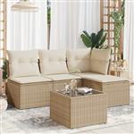 vidaXL 5-delige Loungeset met kussens poly rattan beige