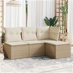 vidaXL 4-delige Loungeset met kussens poly rattan beige