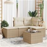 vidaXL 5-delige Loungeset met kussens poly rattan beige