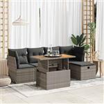 vidaXL 6-delige Loungeset met kussens poly rattan acacia grijs