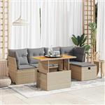 vidaXL 6-delige Loungeset met kussens poly rattan acacia beige