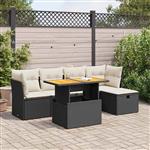 vidaXL 6-delige Loungeset met kussens poly rattan acacia zwart