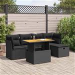 vidaXL 6-delige Loungeset met kussens poly rattan acacia zwart