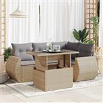 vidaXL 5-delige Loungeset met kussens poly rattan beige