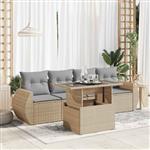 vidaXL 5-delige Loungeset met kussens poly rattan beige