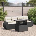 vidaXL 5-delige Loungeset met kussens poly rattan zwart