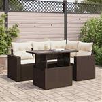 vidaXL 5-delige Loungeset met kussens poly rattan bruin