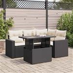 vidaXL 5-delige Loungeset met kussens poly rattan zwart