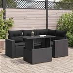 vidaXL 5-delige Loungeset met kussens poly rattan zwart