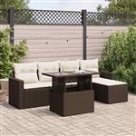 vidaXL 6-delige Loungeset met kussens poly rattan bruin