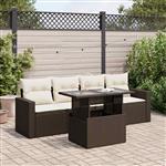 vidaXL 5-delige Loungeset met kussens poly rattan bruin