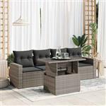 vidaXL 5-delige Loungeset met kussens poly rattan grijs