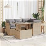 vidaXL 5-delige Loungeset met kussens poly rattan beige