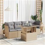 vidaXL 5-delige Loungeset met kussens poly rattan beige