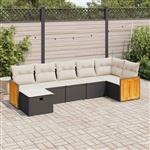 vidaXL 7-delige Loungeset met kussens poly rattan zwart