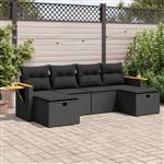 vidaXL 6-delige Loungeset met kussens poly rattan zwart