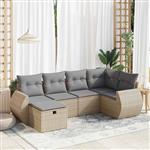 vidaXL 6-delige Loungeset met kussens poly rattan beige