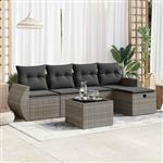 vidaXL 6-delige Loungeset met kussens poly rattan grijs