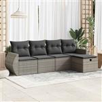 vidaXL 5-delige Loungeset met kussens poly rattan grijs