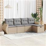 vidaXL 5-delige Loungeset met kussens poly rattan beige