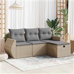 vidaXL 4-delige Loungeset met kussens poly rattan beige