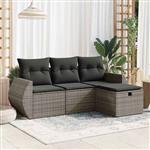 vidaXL 4-delige Loungeset met kussens poly rattan grijs