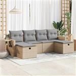 vidaXL 6-delige Loungeset met kussens poly rattan beige