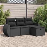 vidaXL 4-delige Loungeset met kussens poly rattan zwart