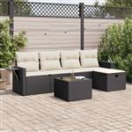 vidaXL 6-delige Loungeset met kussens poly rattan zwart