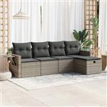 vidaXL 5-delige Loungeset met kussens poly rattan grijs