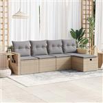 vidaXL 5-delige Loungeset met kussens poly rattan beige