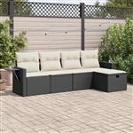 vidaXL 5-delige Loungeset met kussens poly rattan zwart