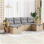 vidaXL 6-delige Loungeset met kussens poly rattan beige